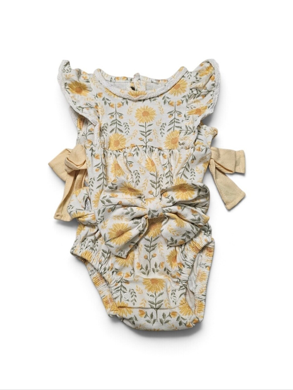 chick pea Sunflower Print Bow Romper - Yellow & Cream